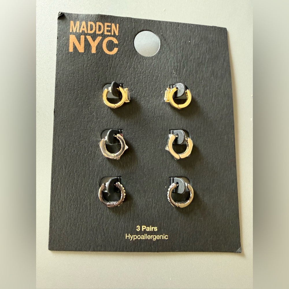 Madden NYC Gold and Silver Huggie Earring Trio
